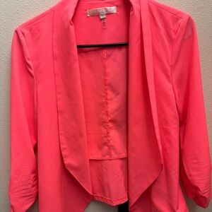 Hot Pink 3/4 Sleeve Ruched Blazer